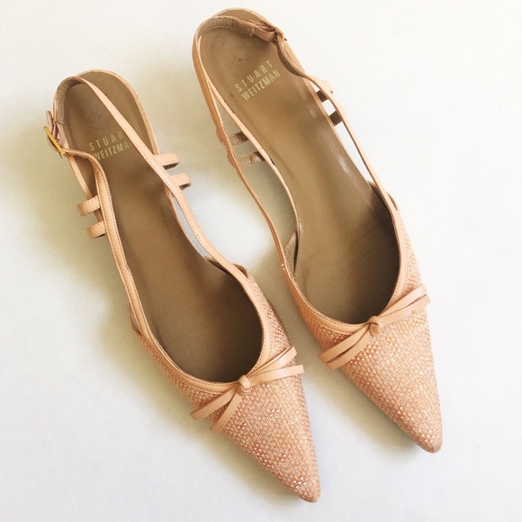 Stuart Weitzman Shoes - Stuart Weitzman Tweed Kitten Heel Sling Back Pumps